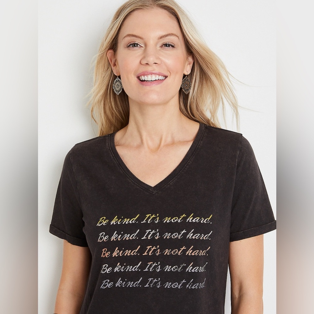 Maurices Be Kind heathered black v-neck tshirt sz medium. Gently worn.